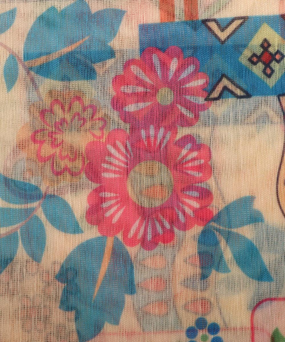 off white flower print chanderi fabric