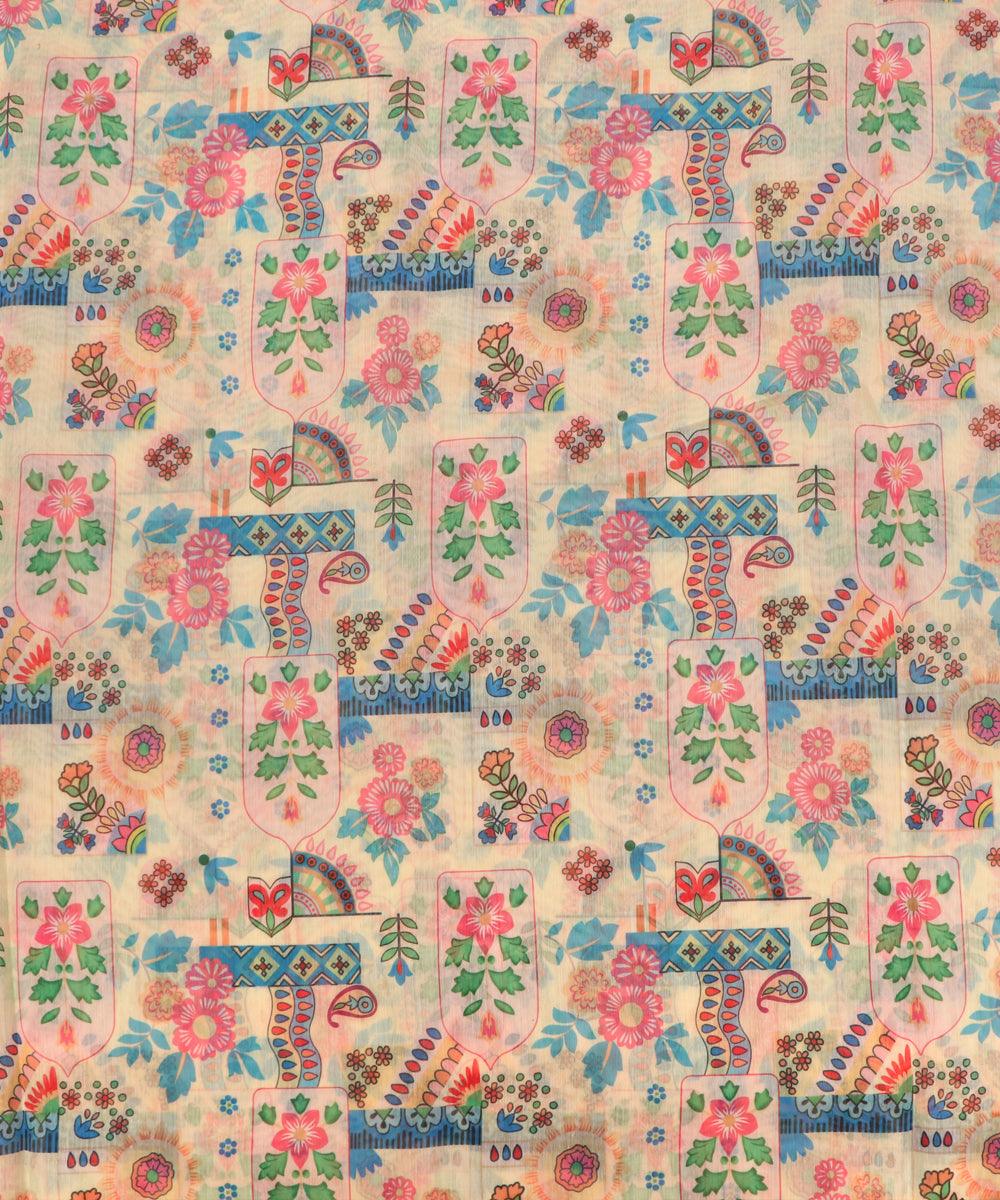 off white flower print chanderi fabric