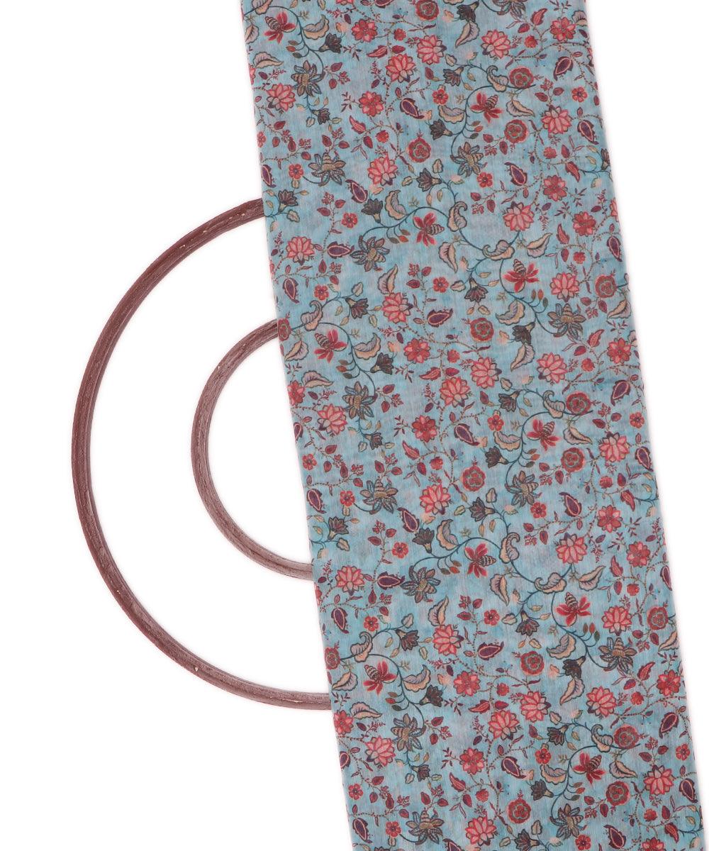 light blue flower print chanderi fabric