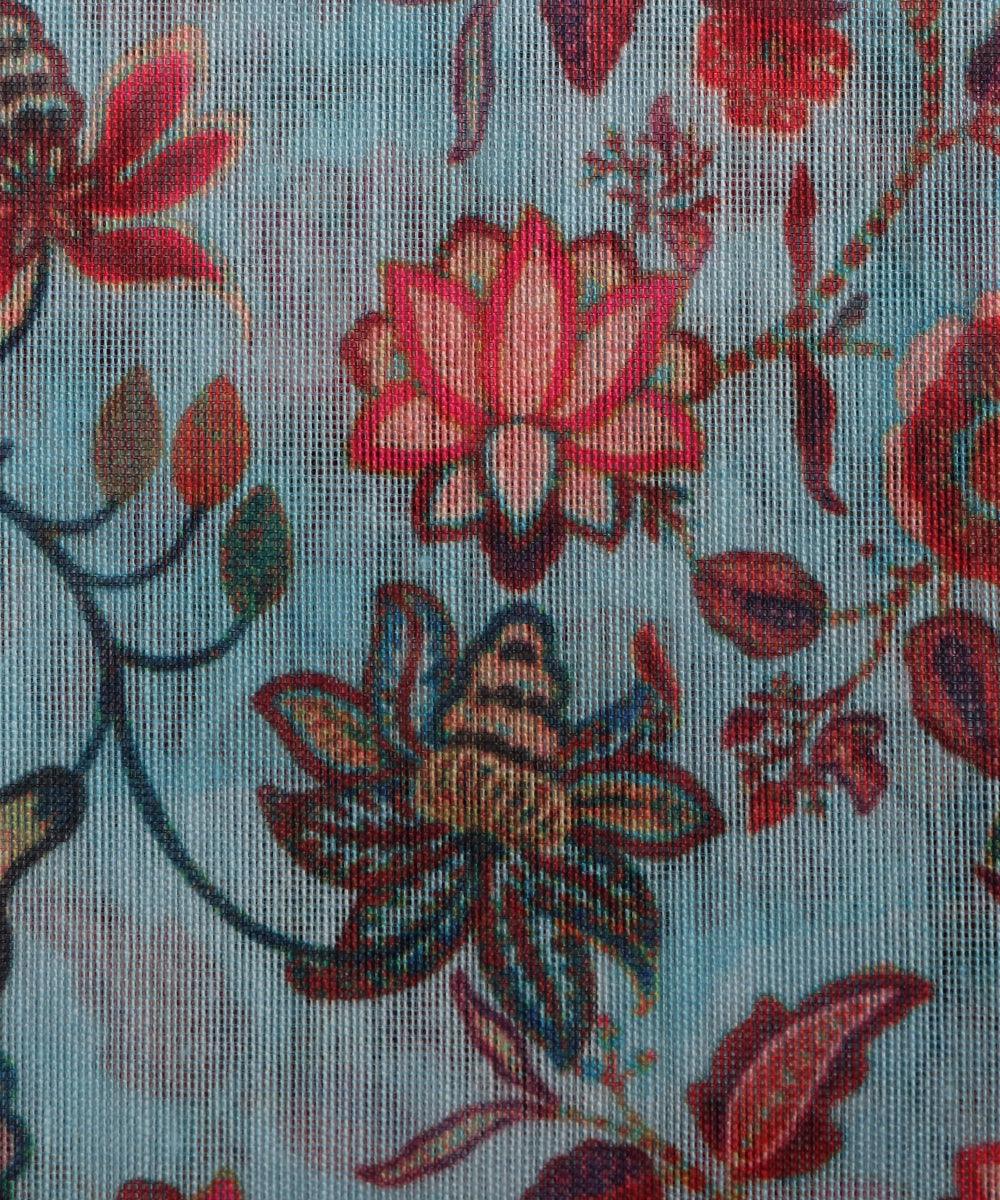 light blue flower print chanderi fabric