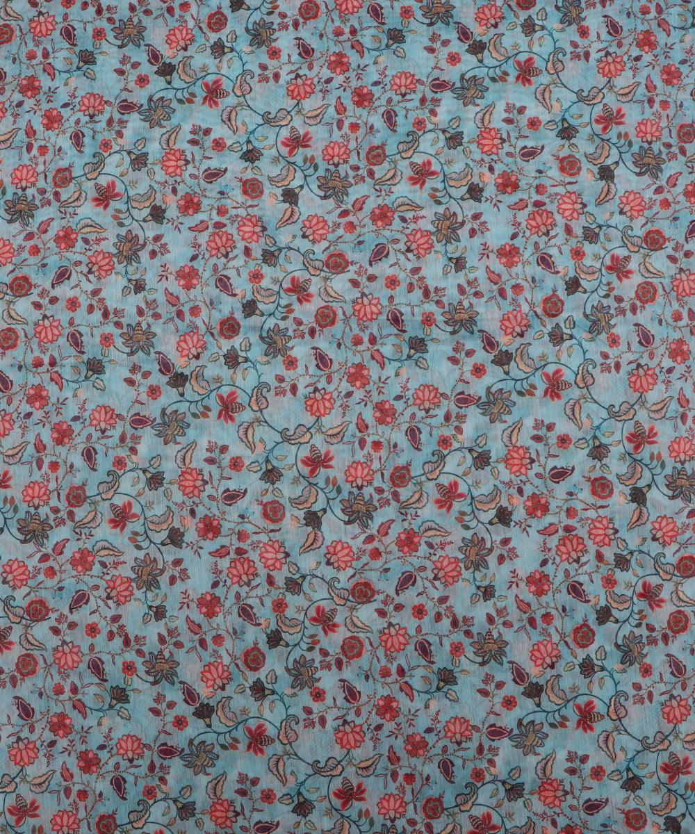 light blue flower print chanderi fabric