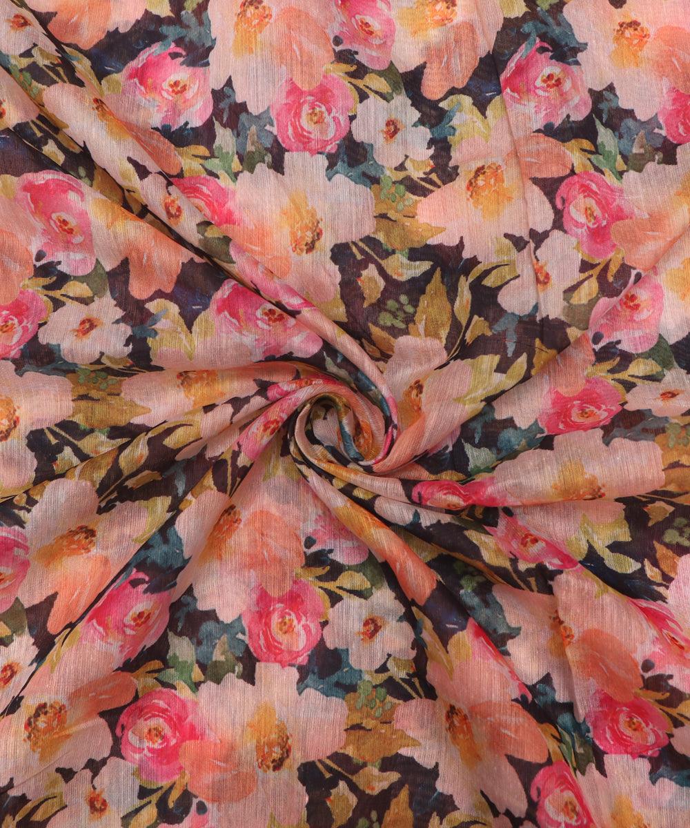 black flower print chanderi fabric