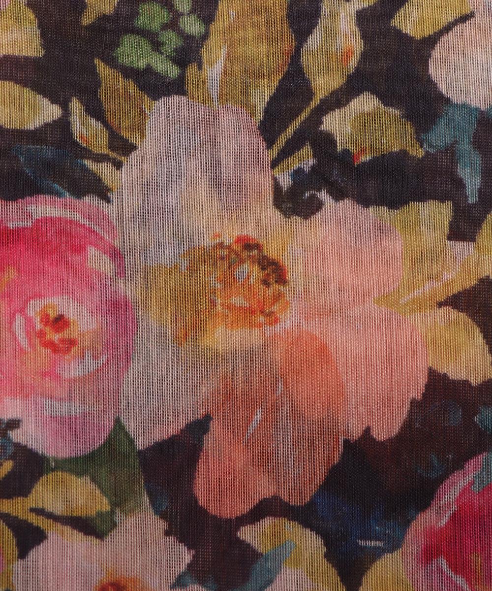 black flower print chanderi fabric