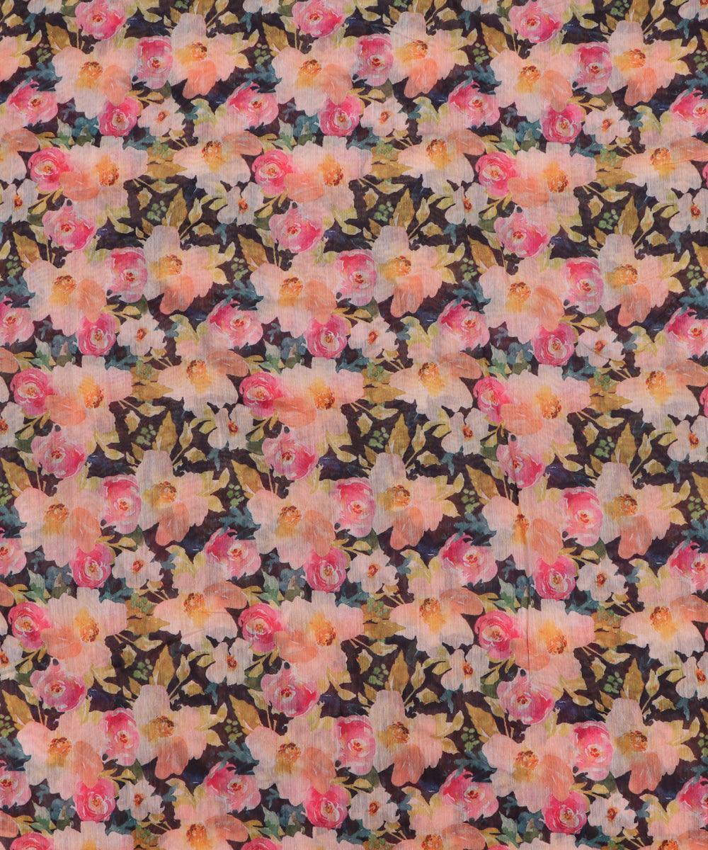 black flower print chanderi fabric