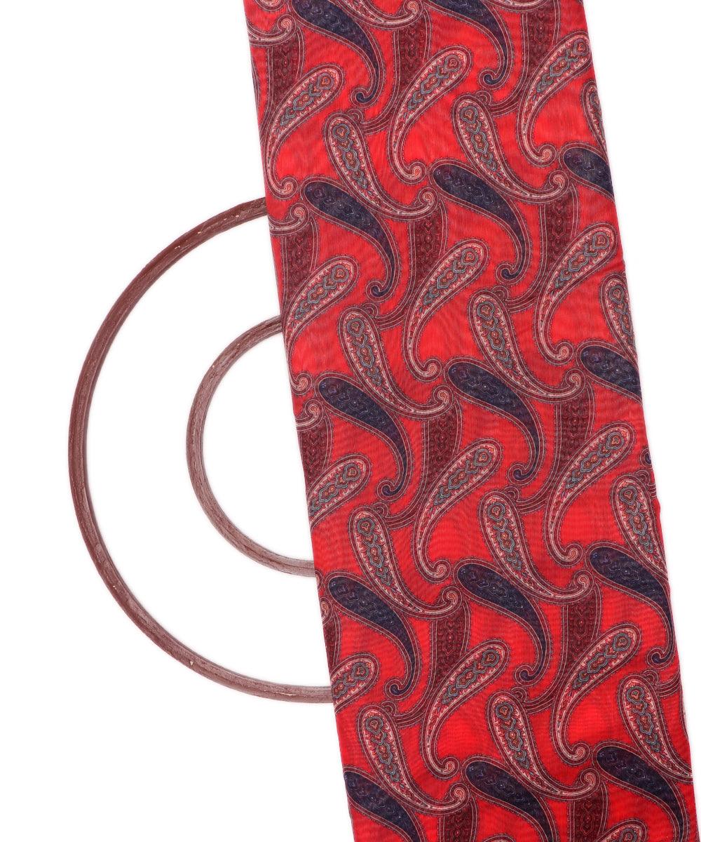 red colour paisley print chanderi fabric