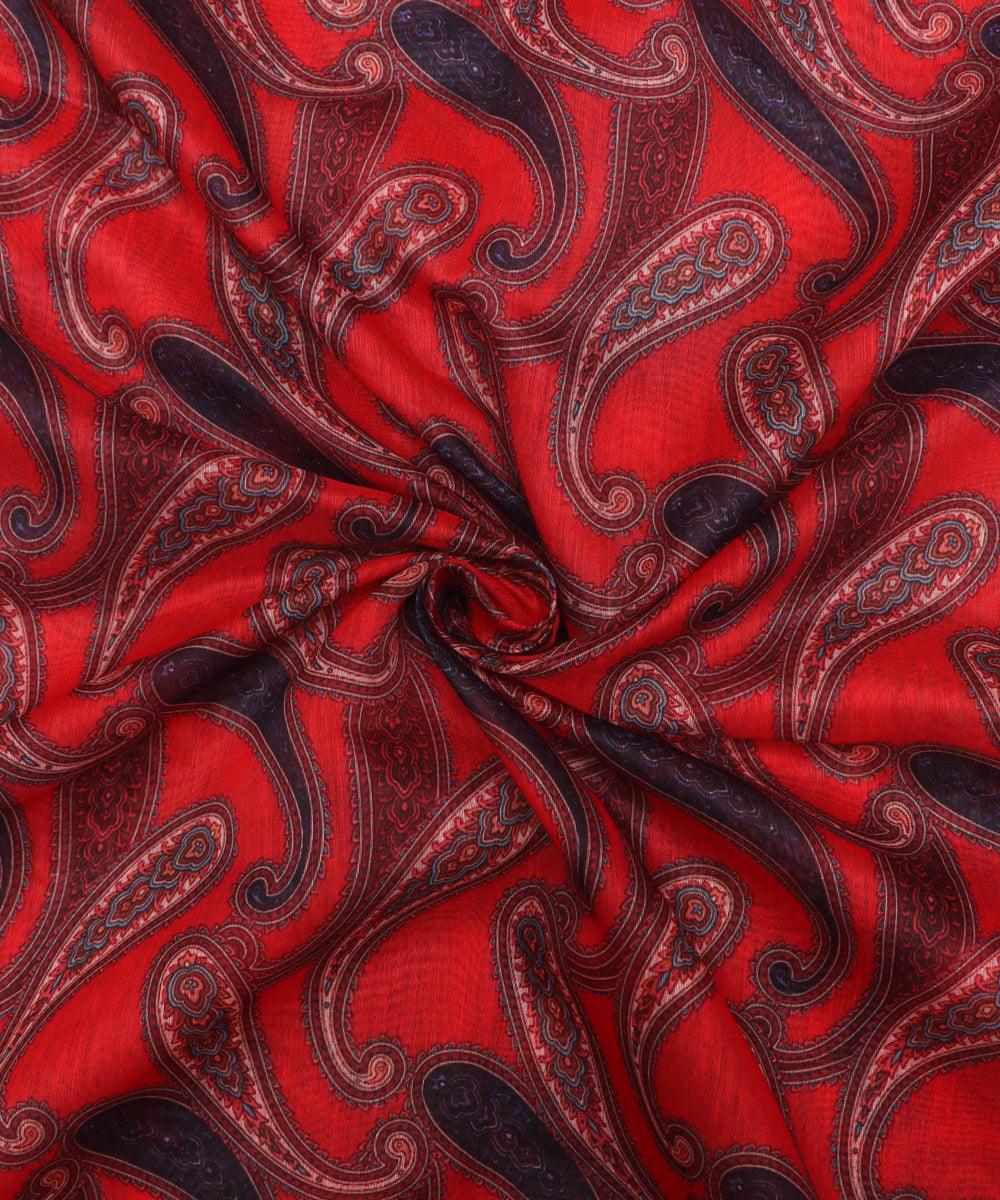 red colour paisley print chanderi fabric