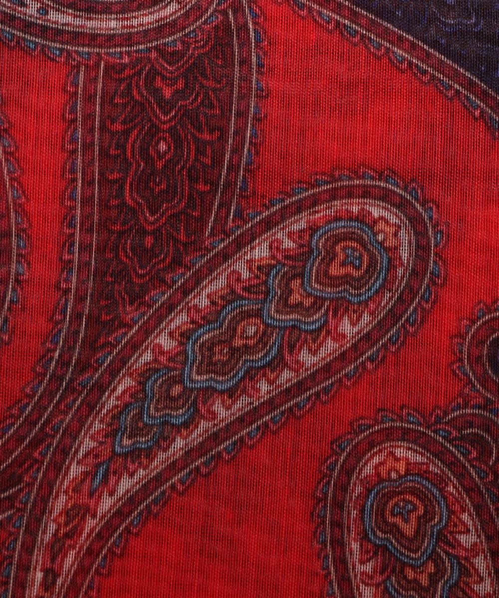 red colour paisley print chanderi fabric