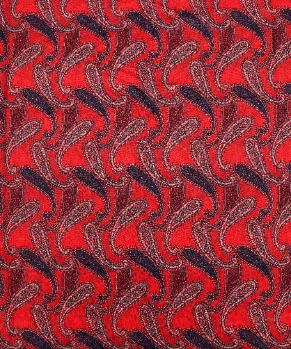 red colour paisley print chanderi fabric