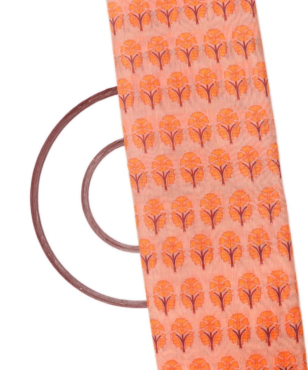 light orange colour paisley print chanderi fabric
