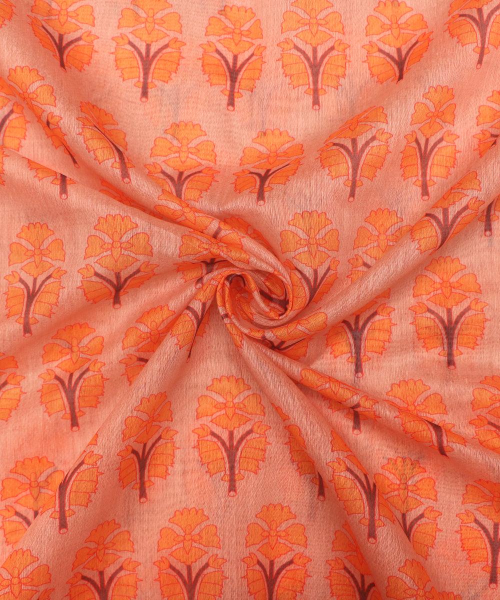light orange colour paisley print chanderi fabric