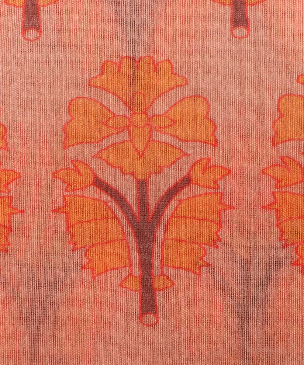 light orange colour paisley print chanderi fabric
