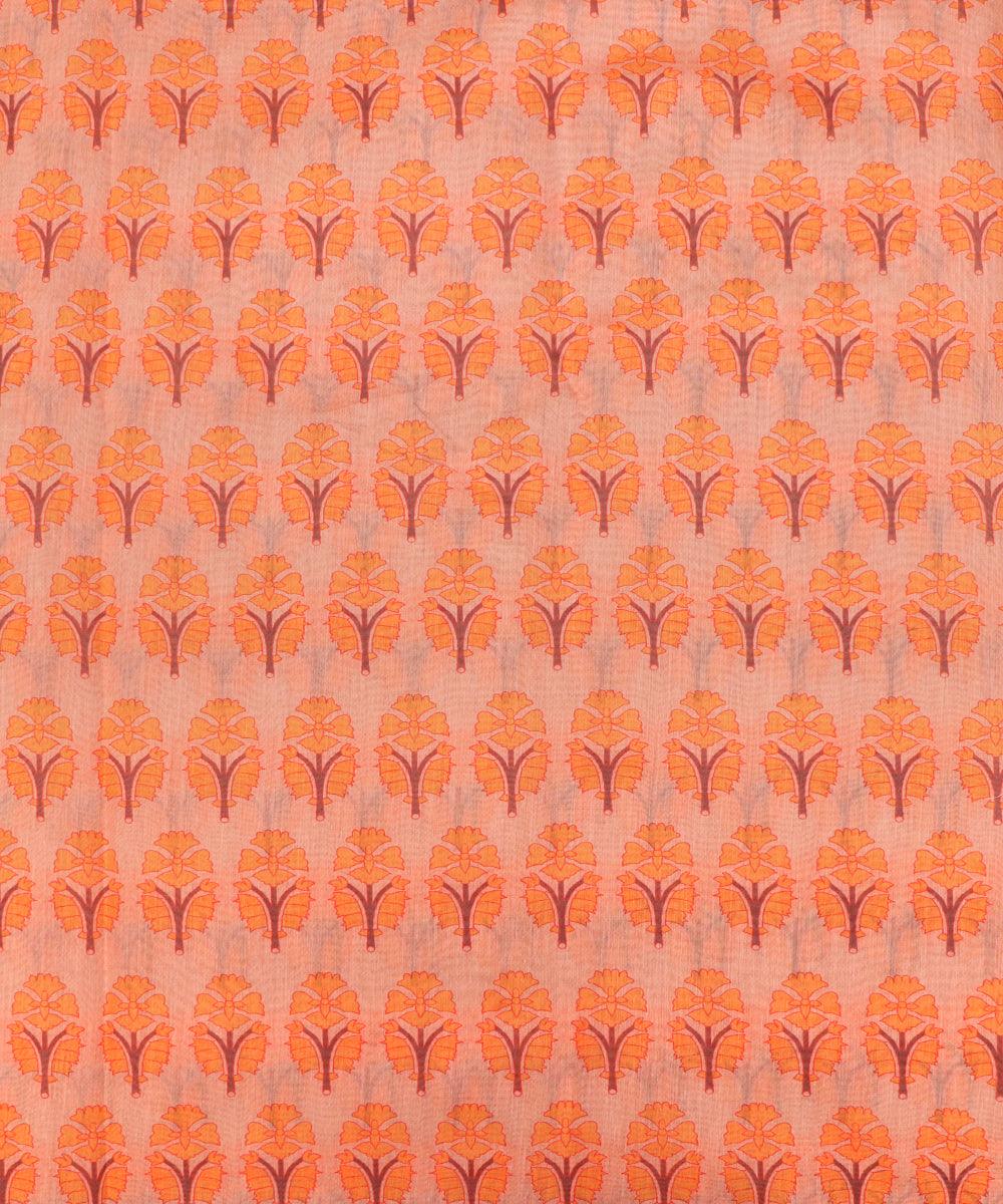light orange colour paisley print chanderi fabric