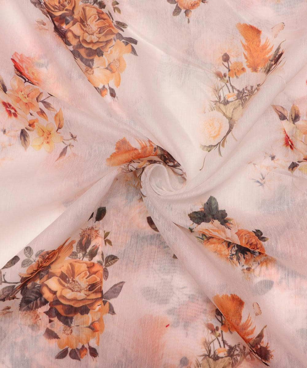 white colour flower print chanderi fabric 1