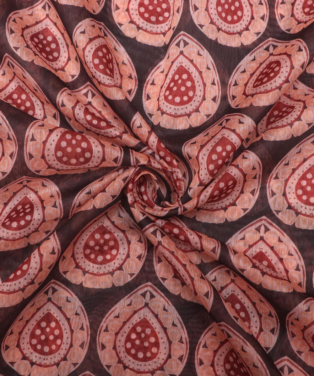 black colour motif print chanderi fabric