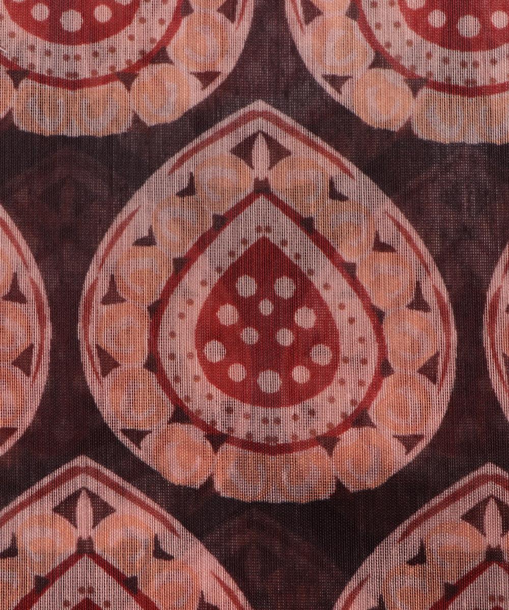 black colour motif print chanderi fabric