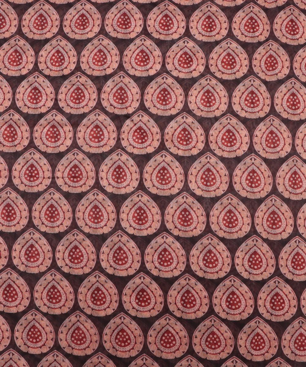 black colour motif print chanderi fabric