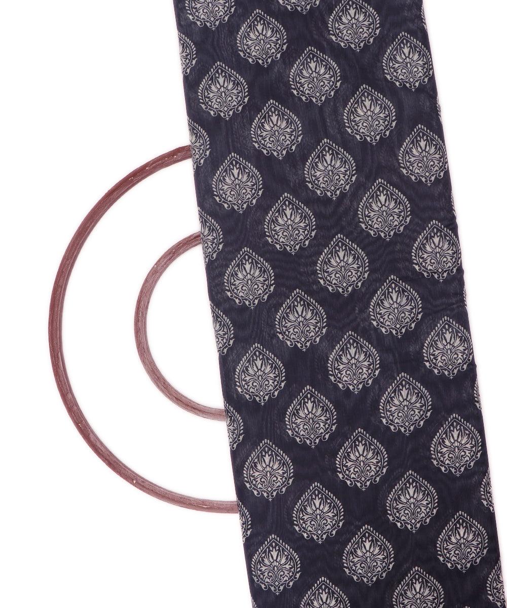 steel black blue colour floral print chanderi fabric