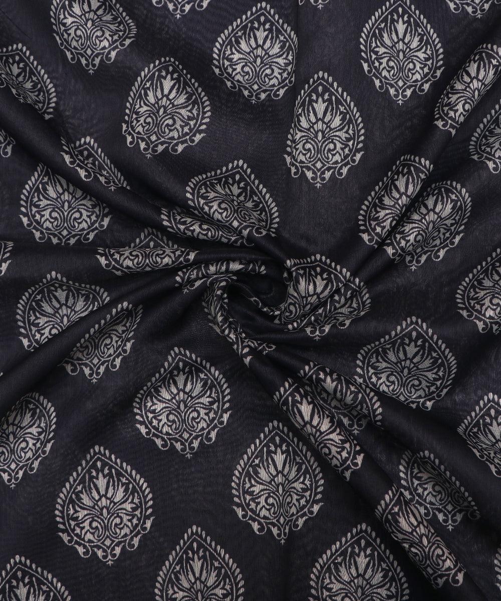 steel black blue colour floral print chanderi fabric