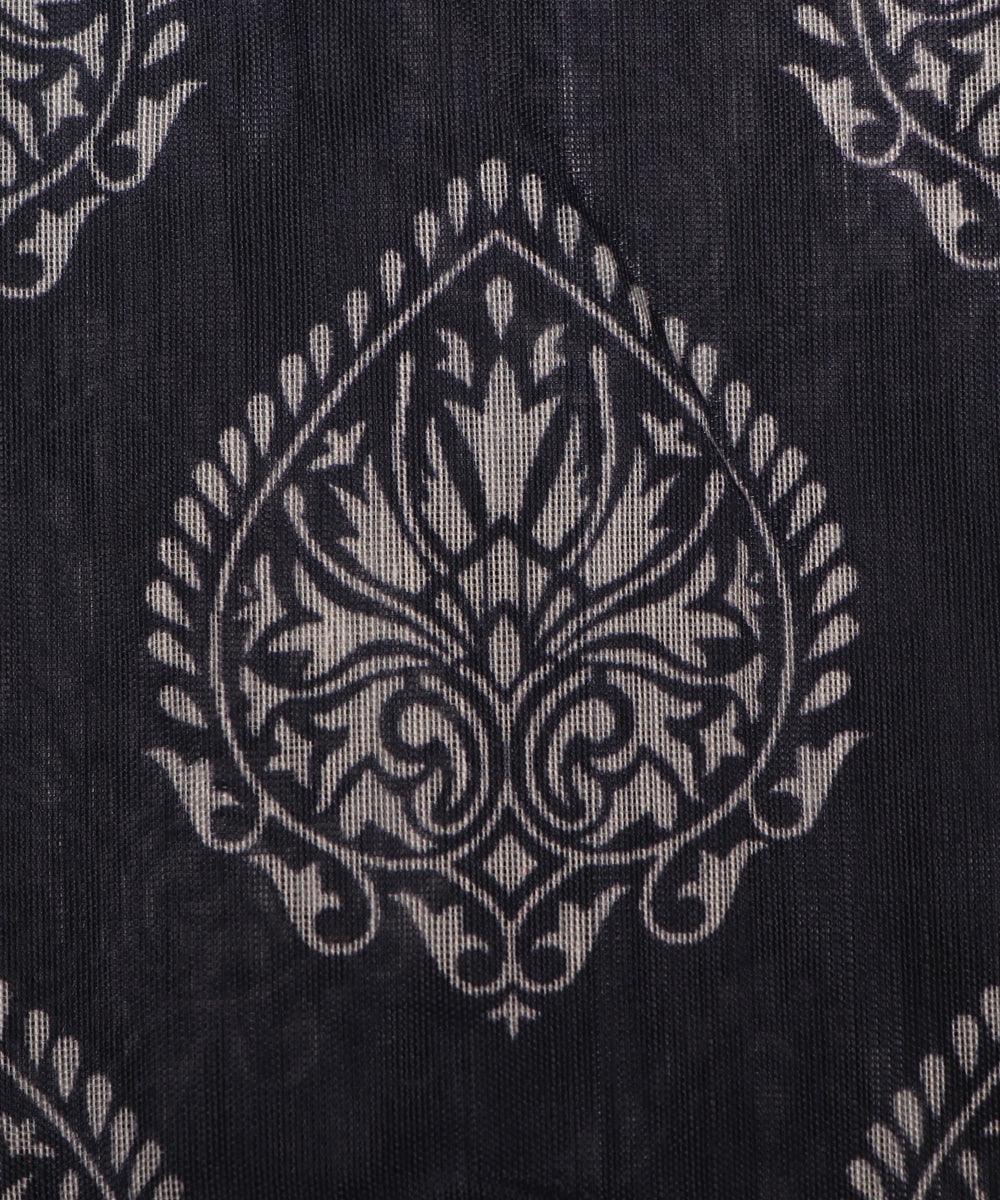 steel black blue colour floral print chanderi fabric