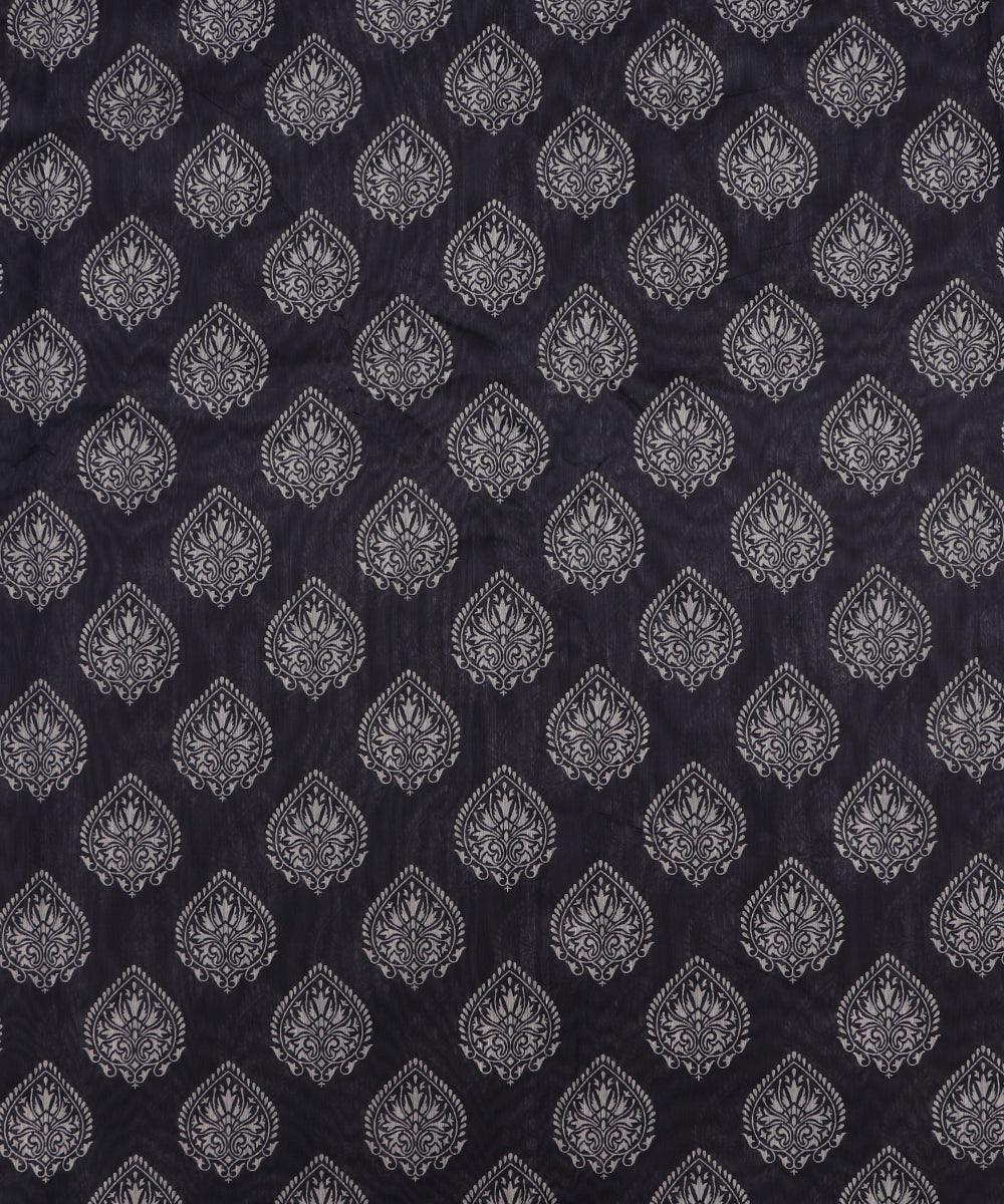 steel black blue colour floral print chanderi fabric