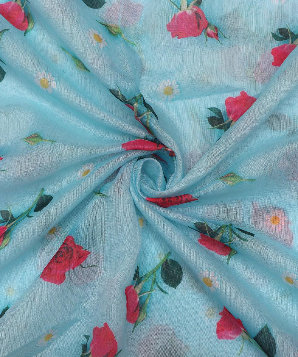 light blue colour floral print chanderi fabric