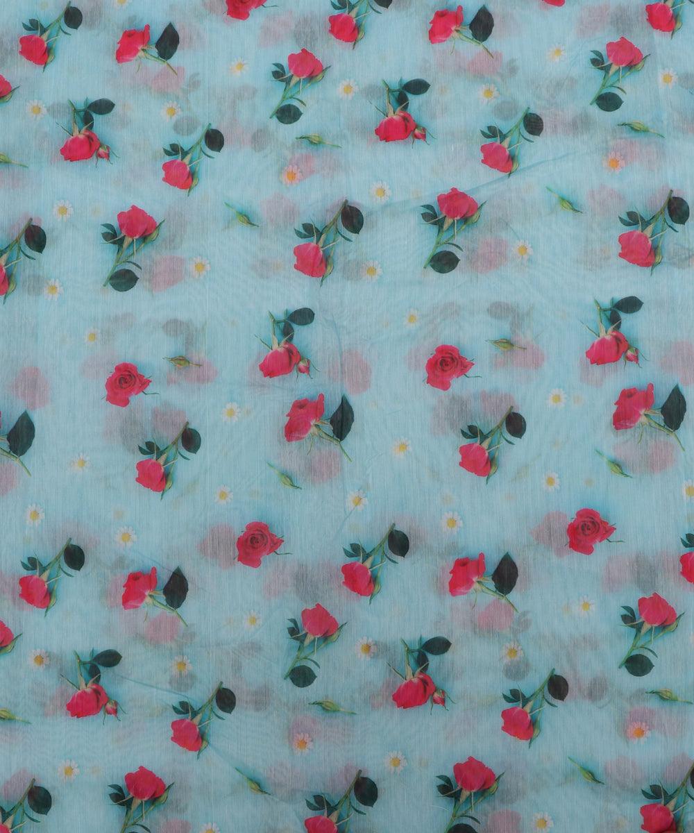 light blue colour floral print chanderi fabric