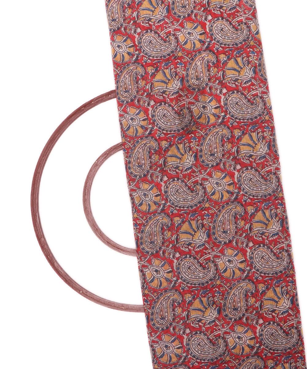 rust maroon colour paisley print chanderi fabric