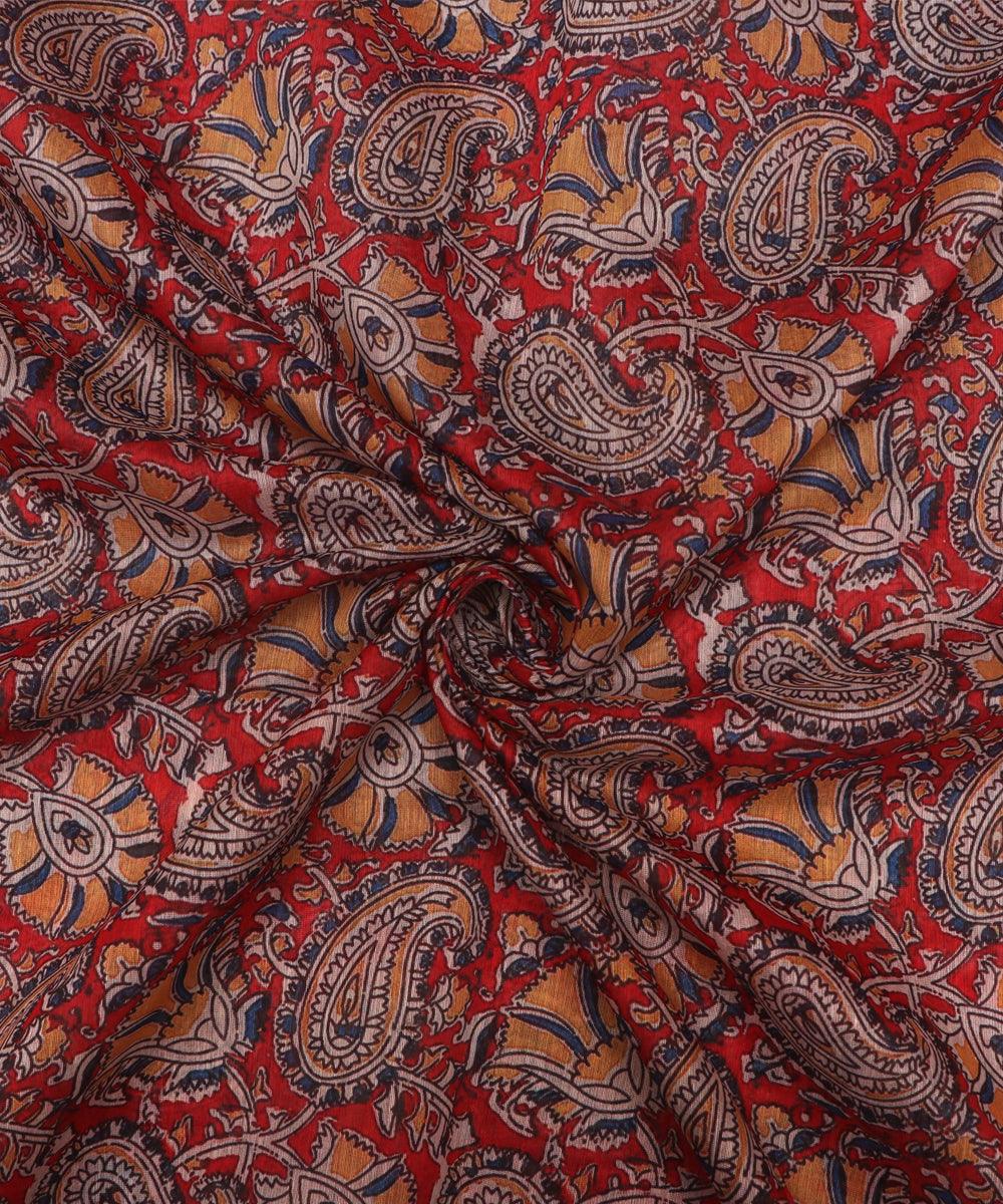 rust maroon colour paisley print chanderi fabric