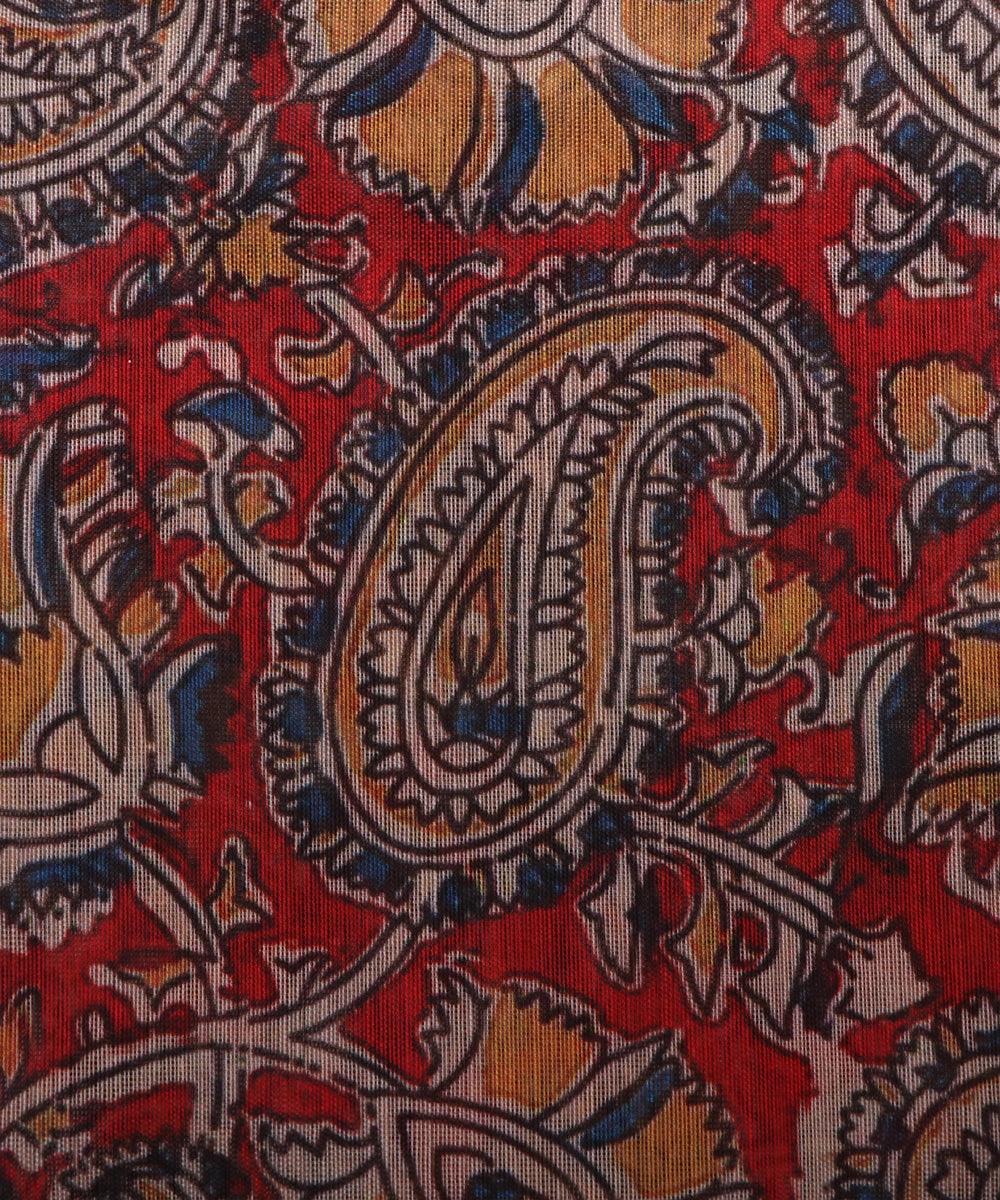 rust maroon colour paisley print chanderi fabric