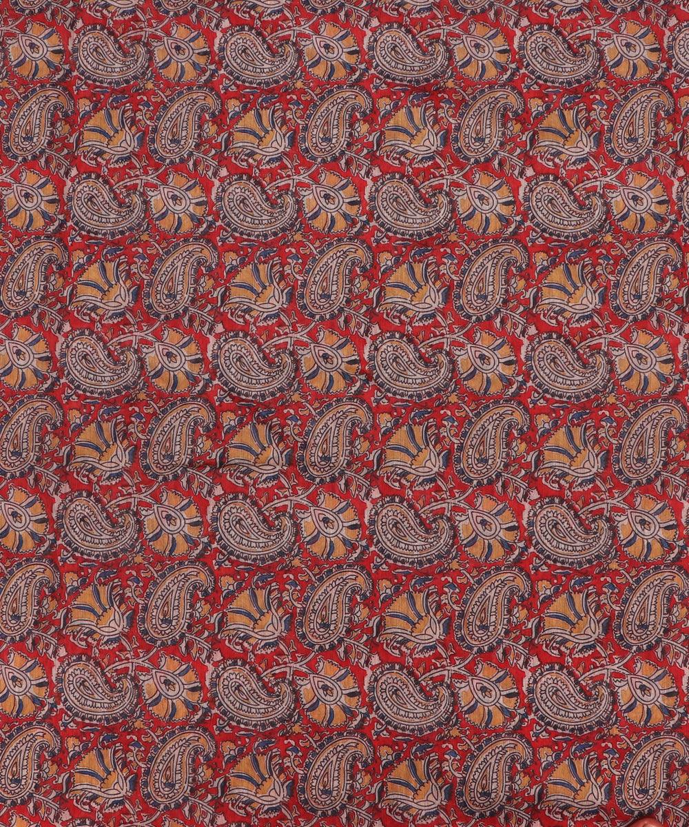 rust maroon colour paisley print chanderi fabric