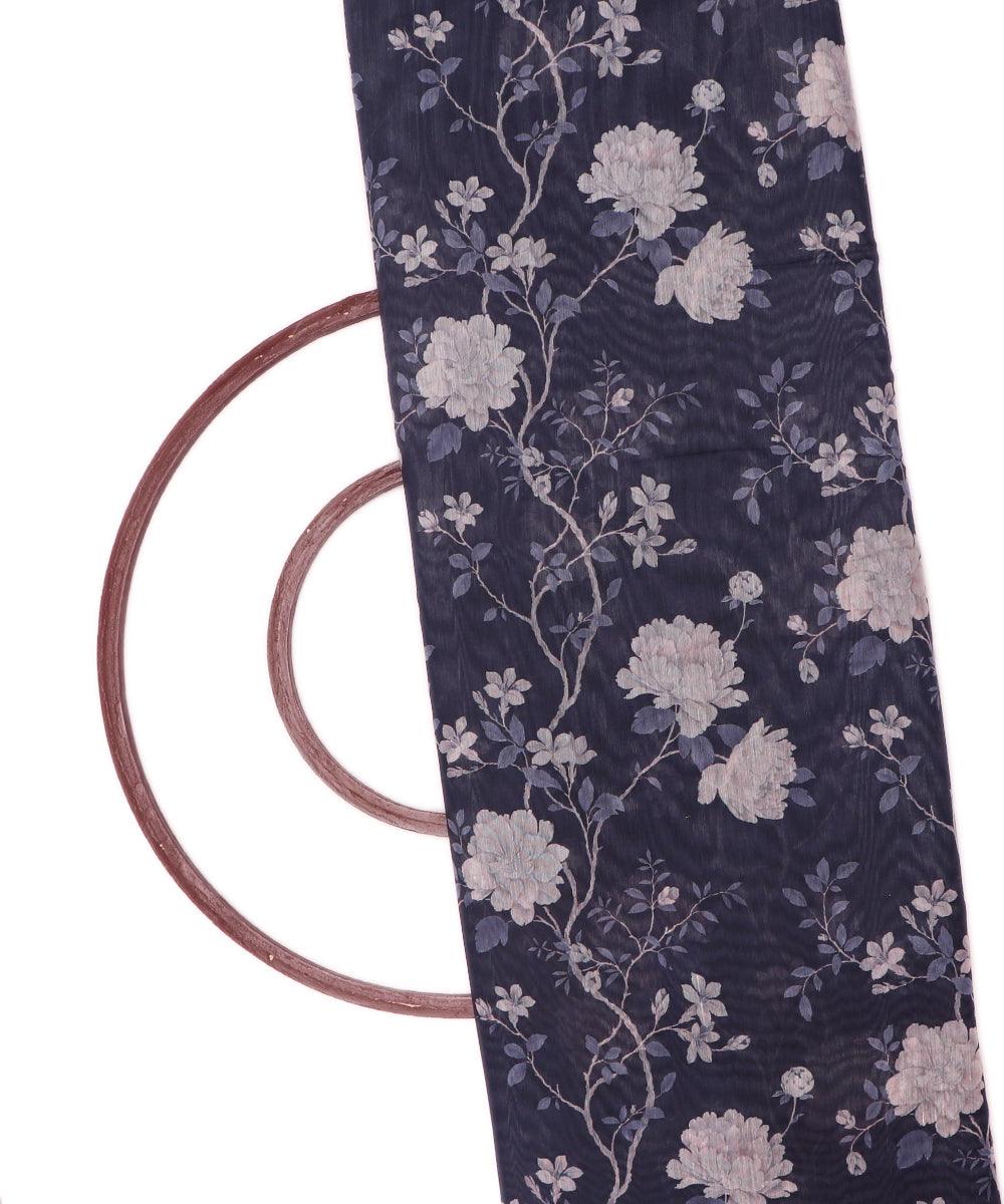 dark blue colour floral print chanderi fabric