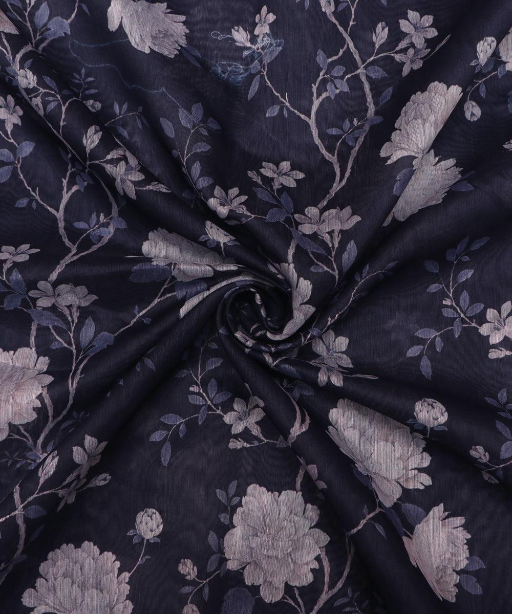 dark blue colour floral print chanderi fabric