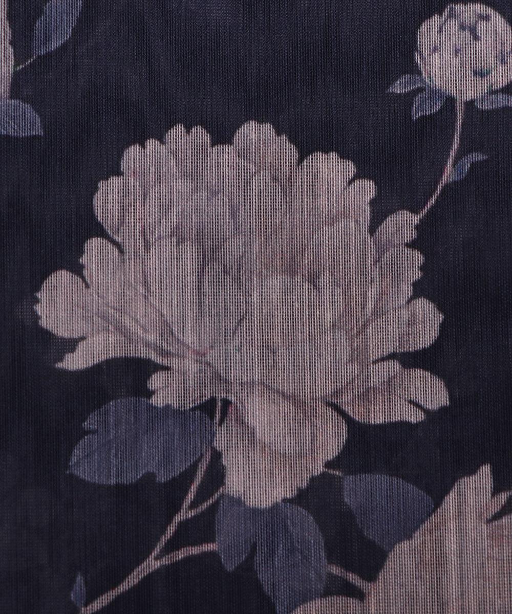 dark blue colour floral print chanderi fabric