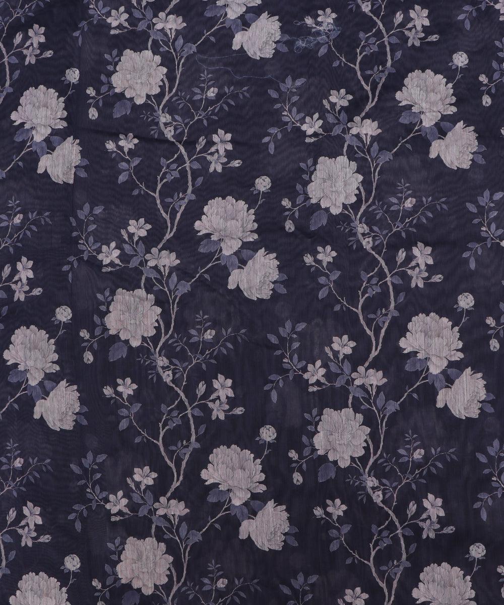 dark blue colour floral print chanderi fabric
