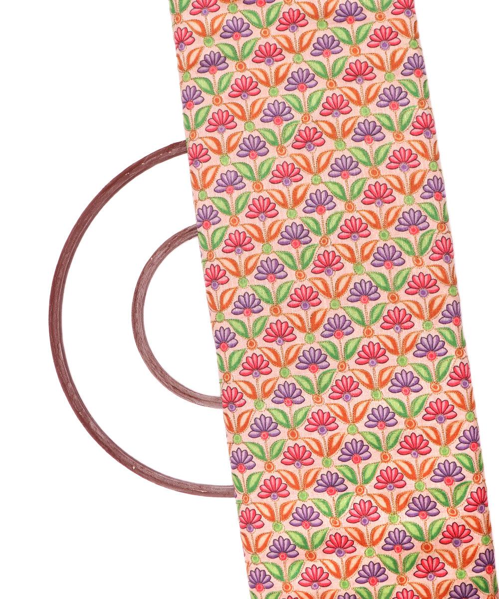 rose gold floral print zari embroidery phantom raw silk fabric