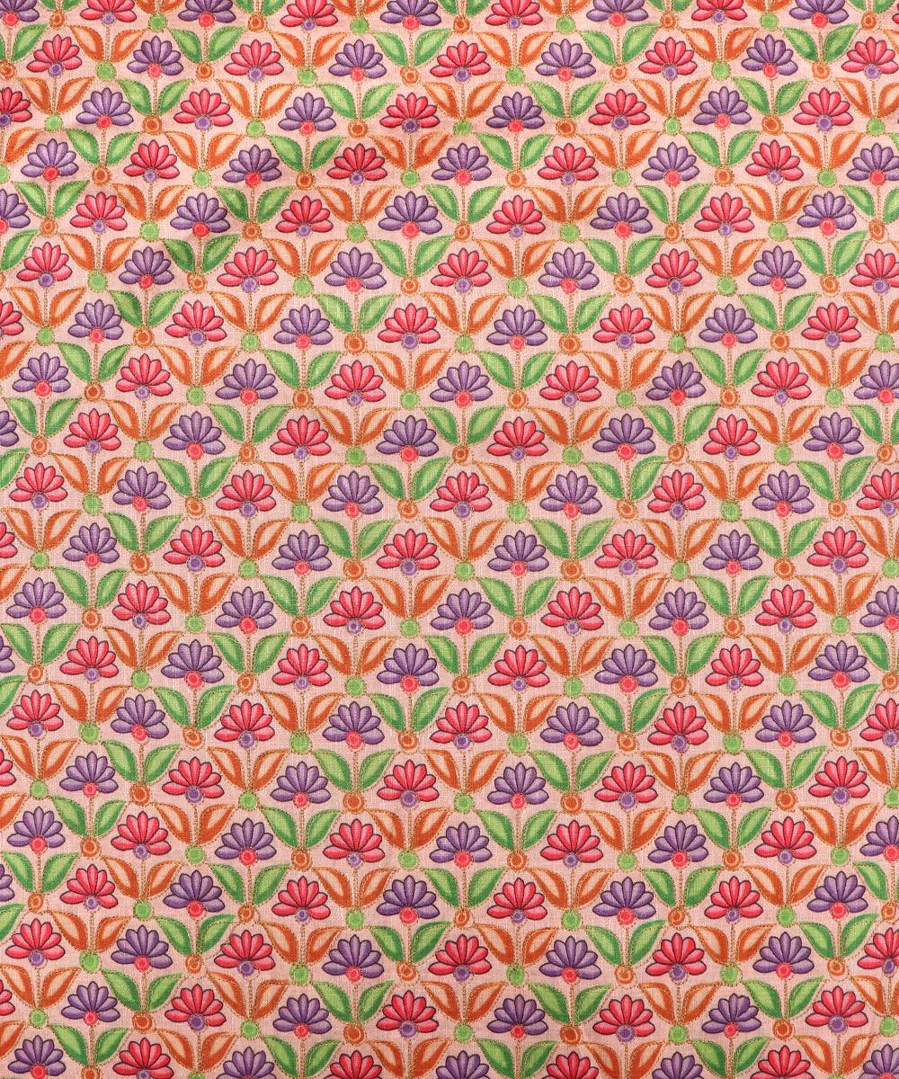 rose gold floral print zari embroidery phantom raw silk fabric