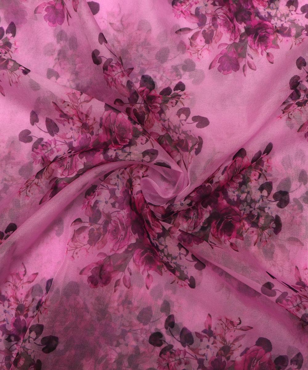 light purple flower print organza fabric