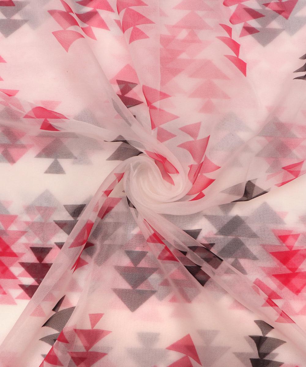 white colour geometric print organza fabric