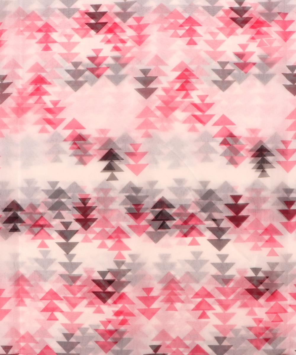 white colour geometric print organza fabric