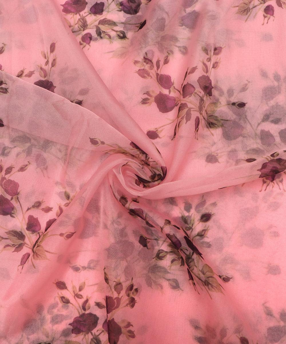 peach colour floral print organza fabric