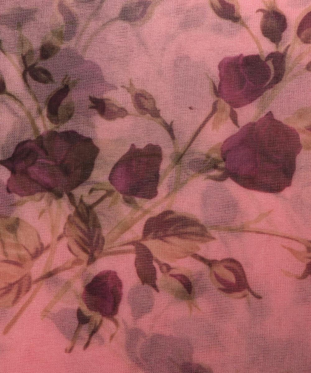 peach colour floral print organza fabric