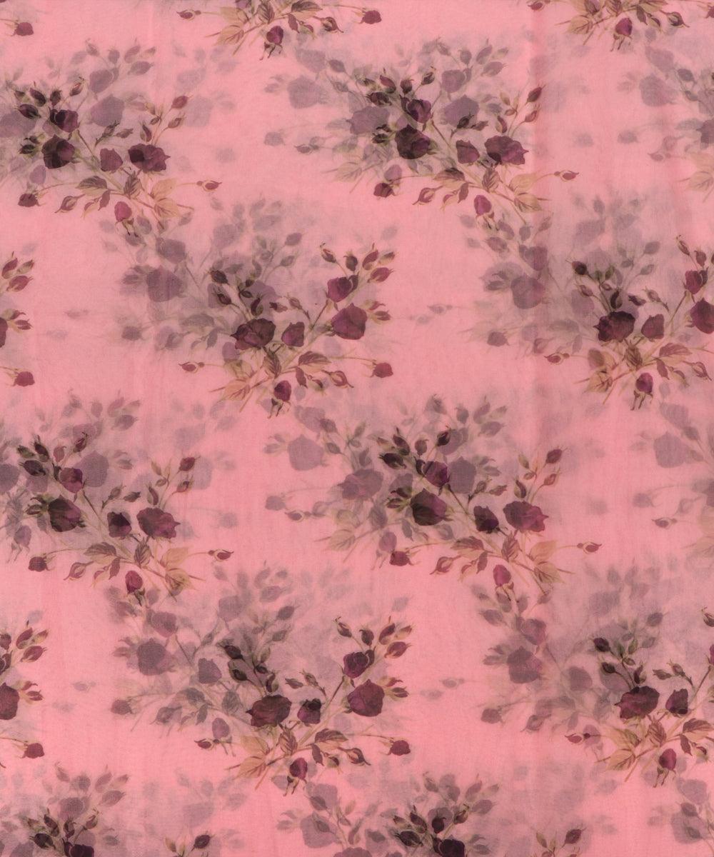 peach colour floral print organza fabric