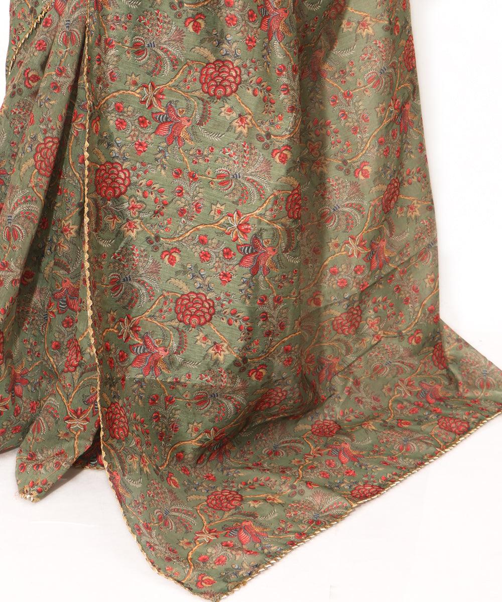 Green Colour Floral Print Chanderi Silk Saree