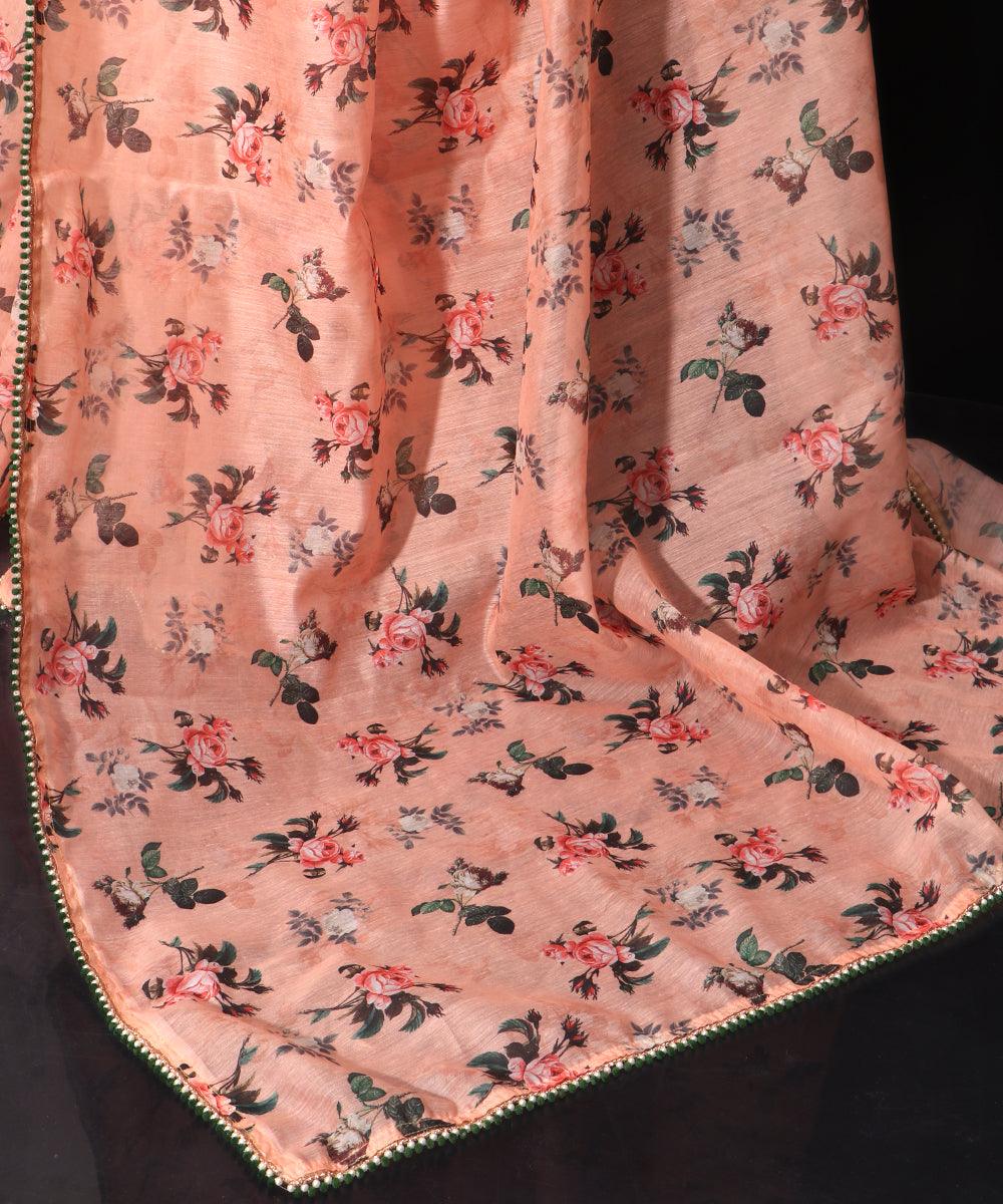 Peach Colour Floral Print Chanderi Silk Saree