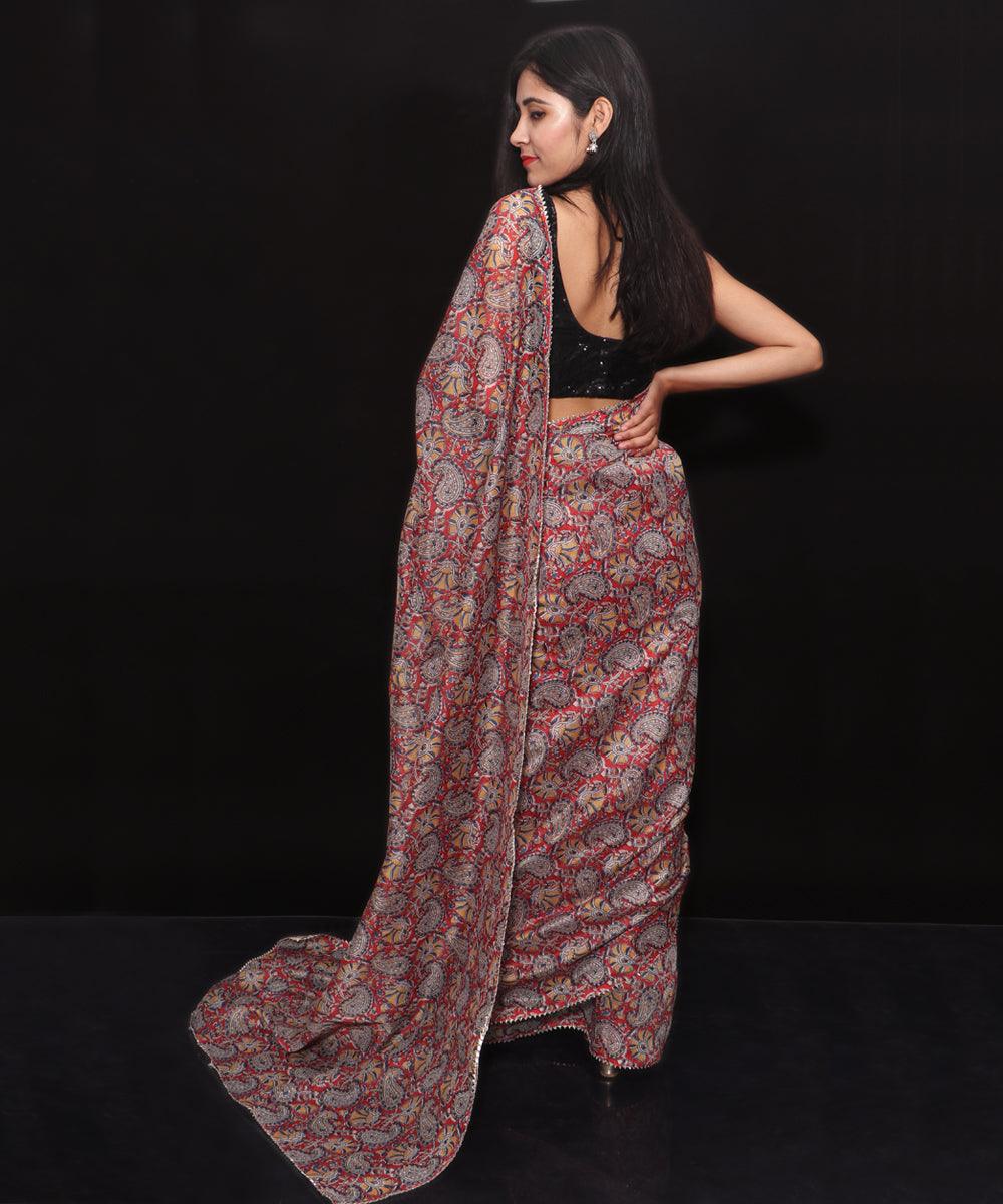 Maroon Colour Paisley Print Chanderi Silk Saree