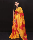 Yellow Colour Bandhani Pattern Foil Print Kota Doria Saree