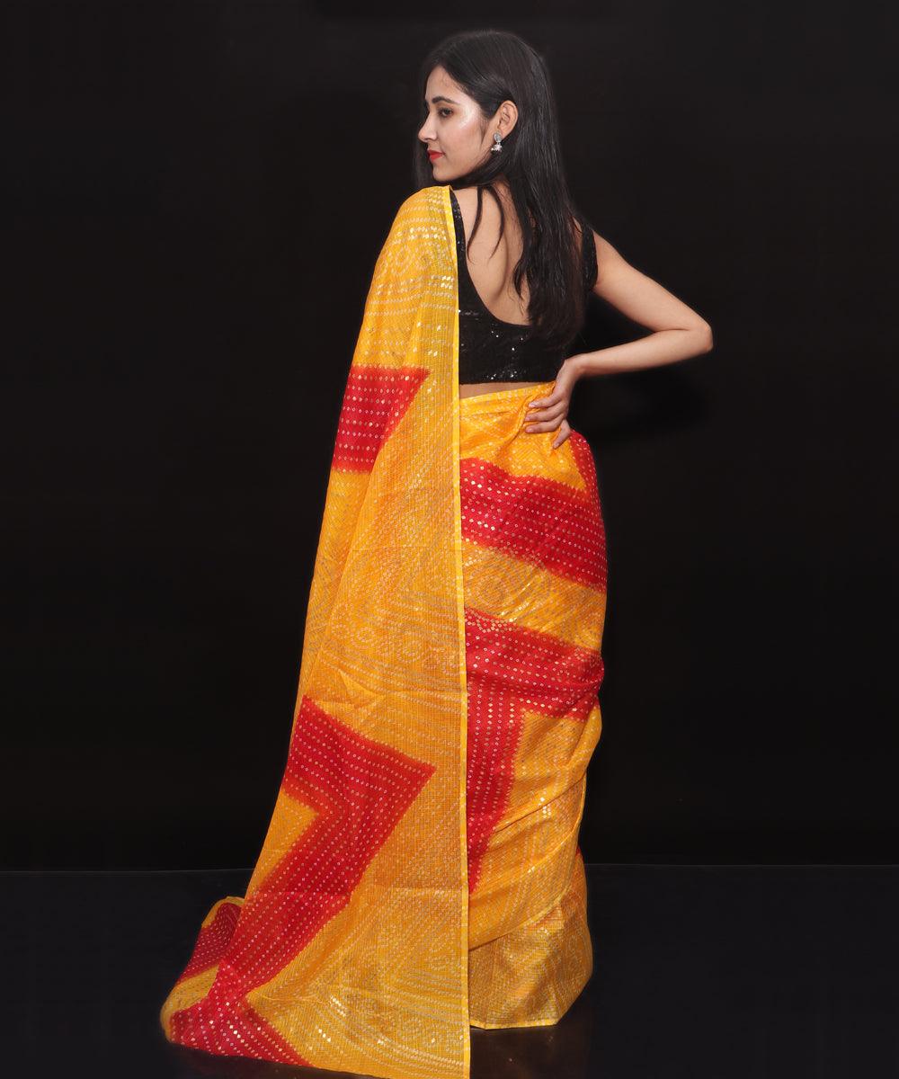Yellow Colour Bandhani Print Kota Doria Saree