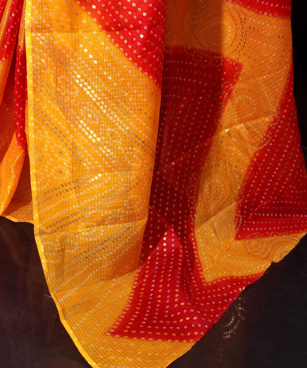 Yellow Colour Bandhani Print Kota Doria Saree
