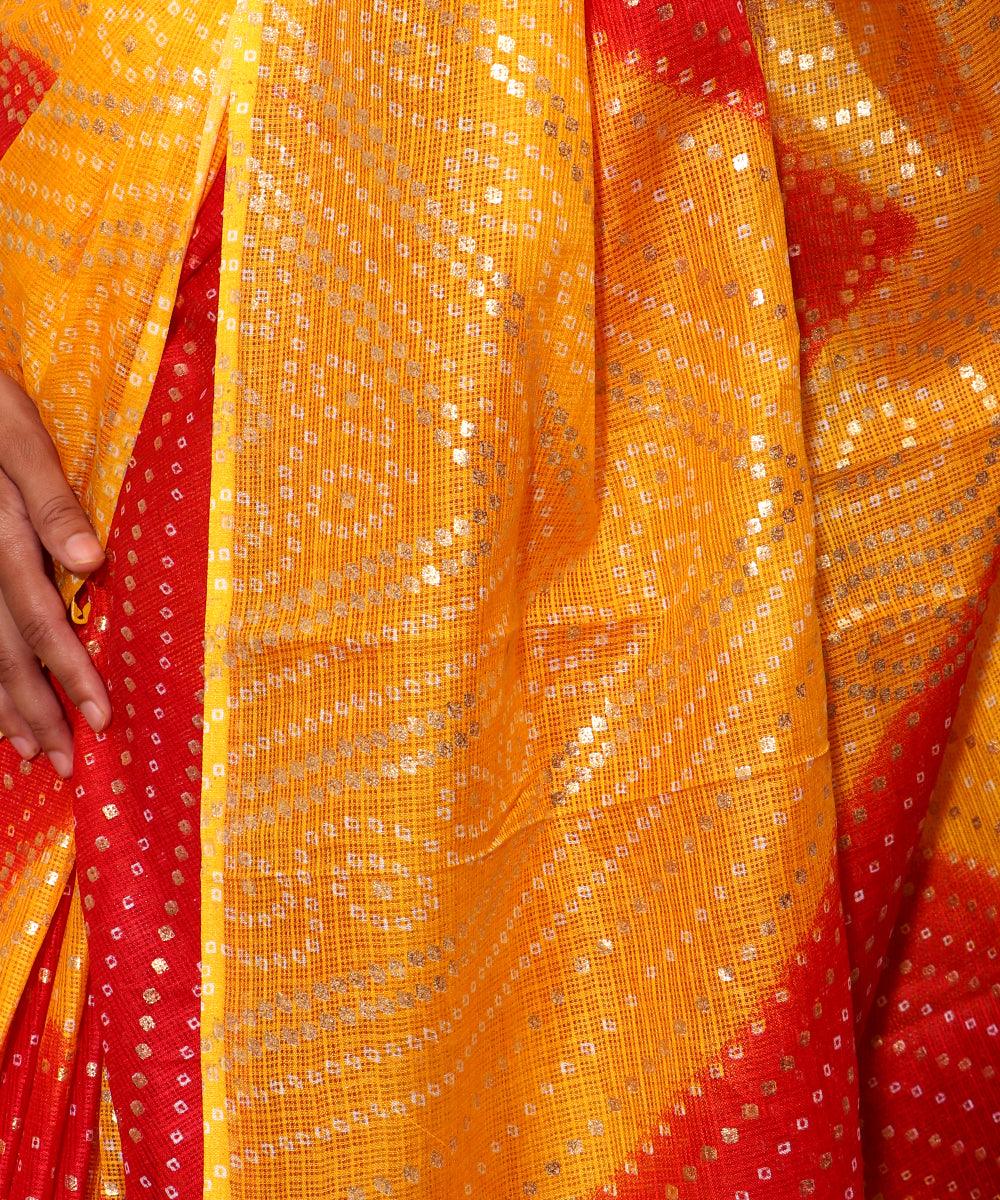 Yellow Colour Bandhani Print Kota Doria Saree