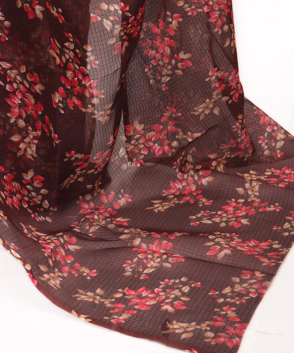 Brown Colour Floral Print Kota Doria Saree